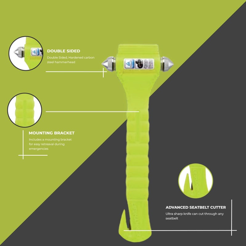 Lifehammer Brand Safety Hammer, the Original Emergency Escape and Rescue Tool with Seatbelt Cutter, Made in the Netherlands, Glow Yellow - Image 4